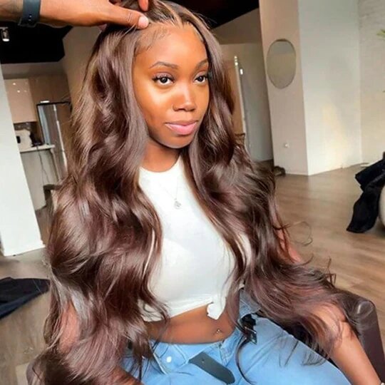 4x4 Lace Closure Human Hair Wig Brown Body Wave Density view 3