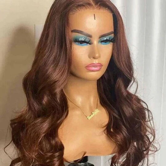 4x4 Lace Closure Human Hair Wig Brown Body Wave Density view 4