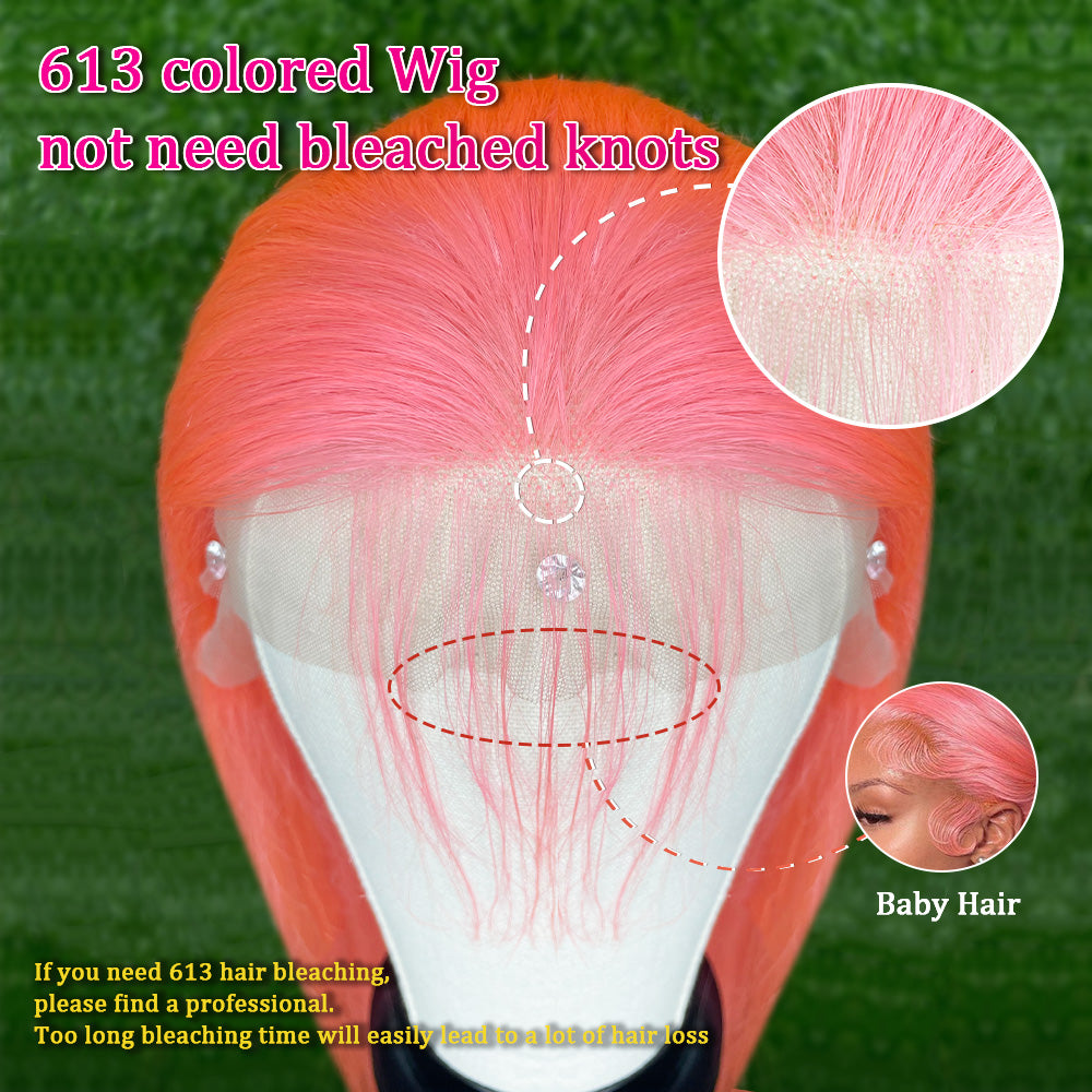Human Hair 13x4 Front Lace Light Pink Straight Stripe Wig Headband view 3