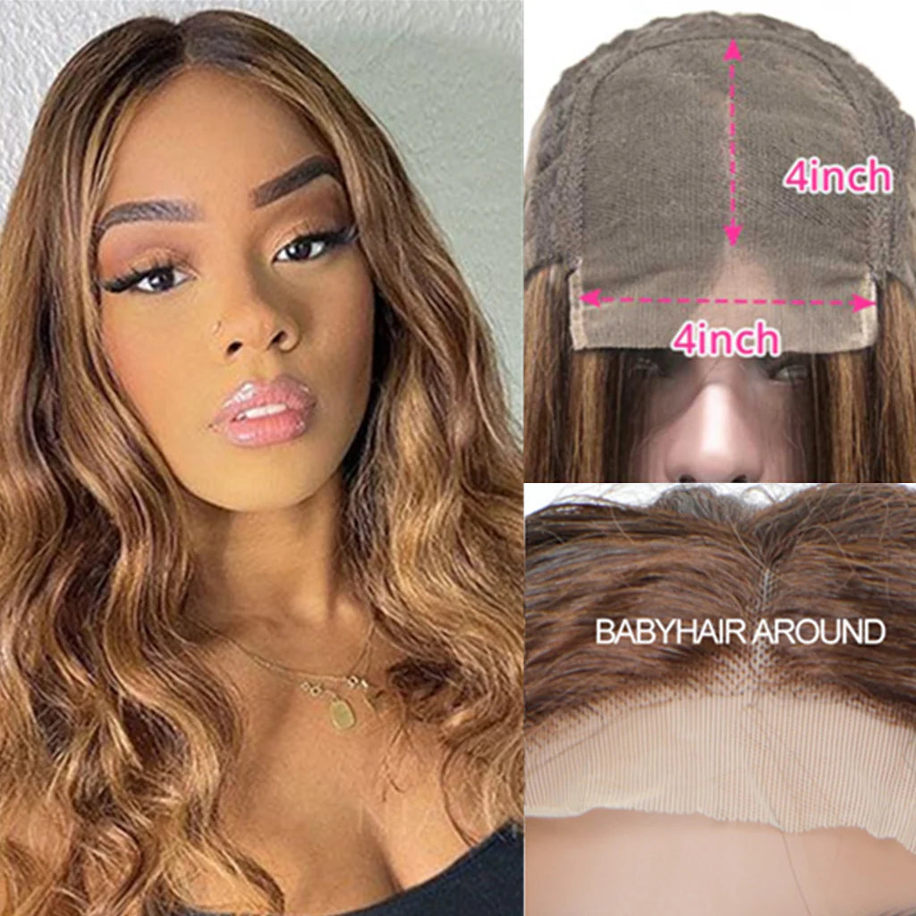 4x4 Lace Closure Human Hair Wig Highlight P4 27 Body Wave Density view 3