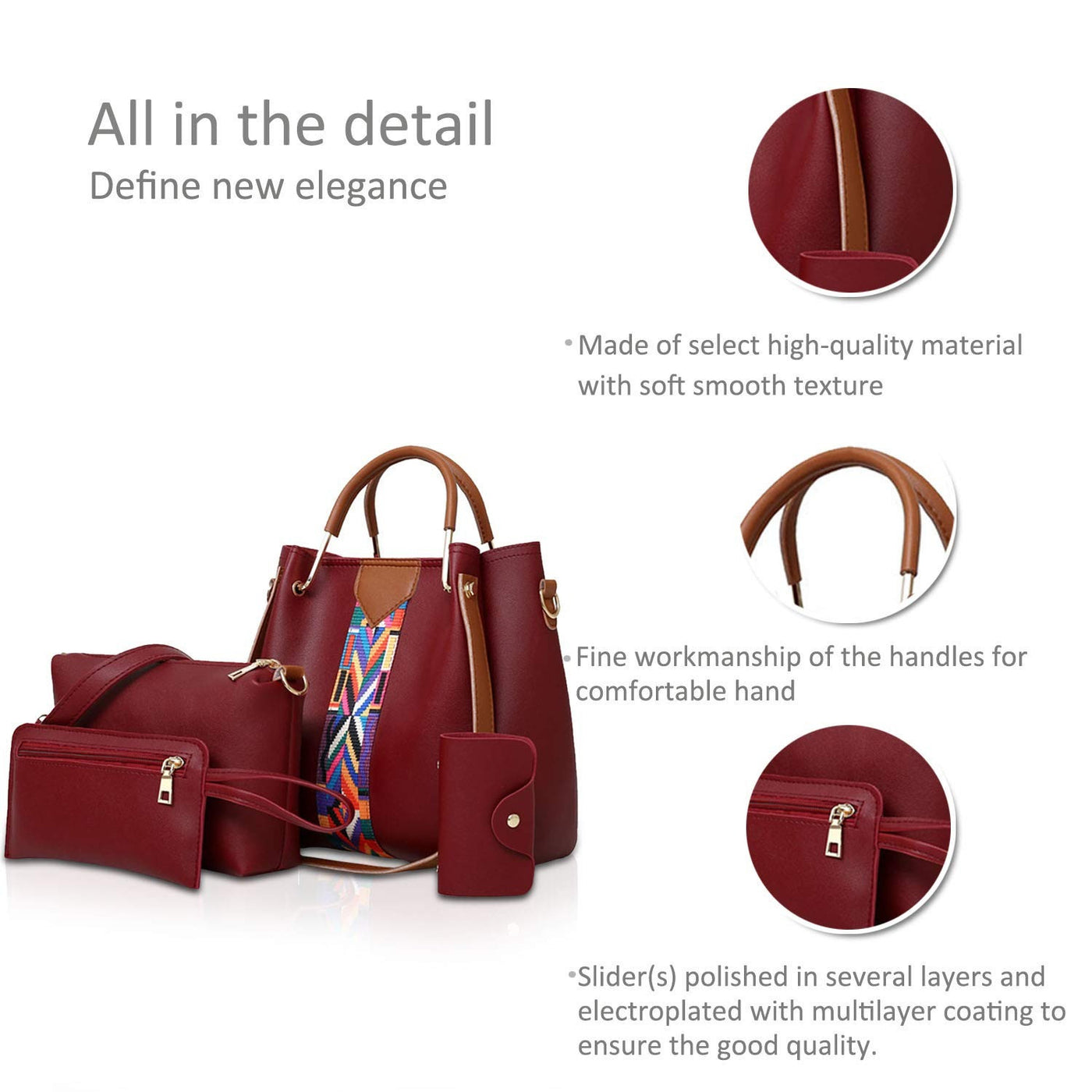 Women Handbags Shoulder Bags 4 Pcs Handbags For Ladies Top-Handles Crossbody Bags Purse Wallet view 3
