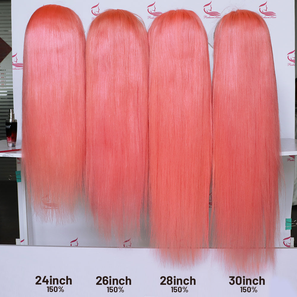 Human Hair 13x4 Front Lace Light Pink Straight Stripe Wig Headband view 6