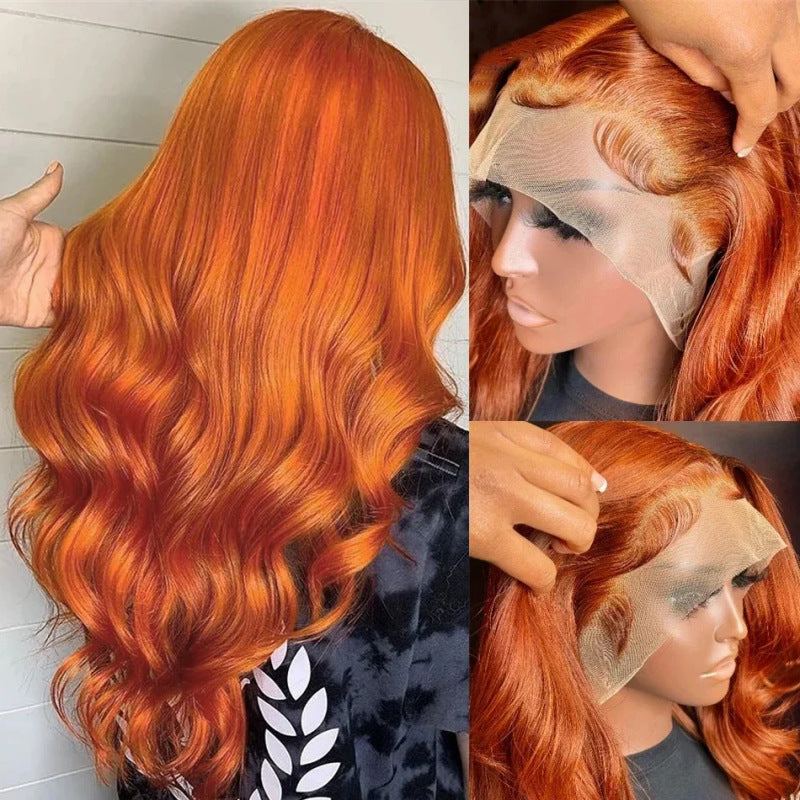 Long Curly Hair Fluffy Curly Hair  Orange Big Wave Real Hair Headband For Women view 3