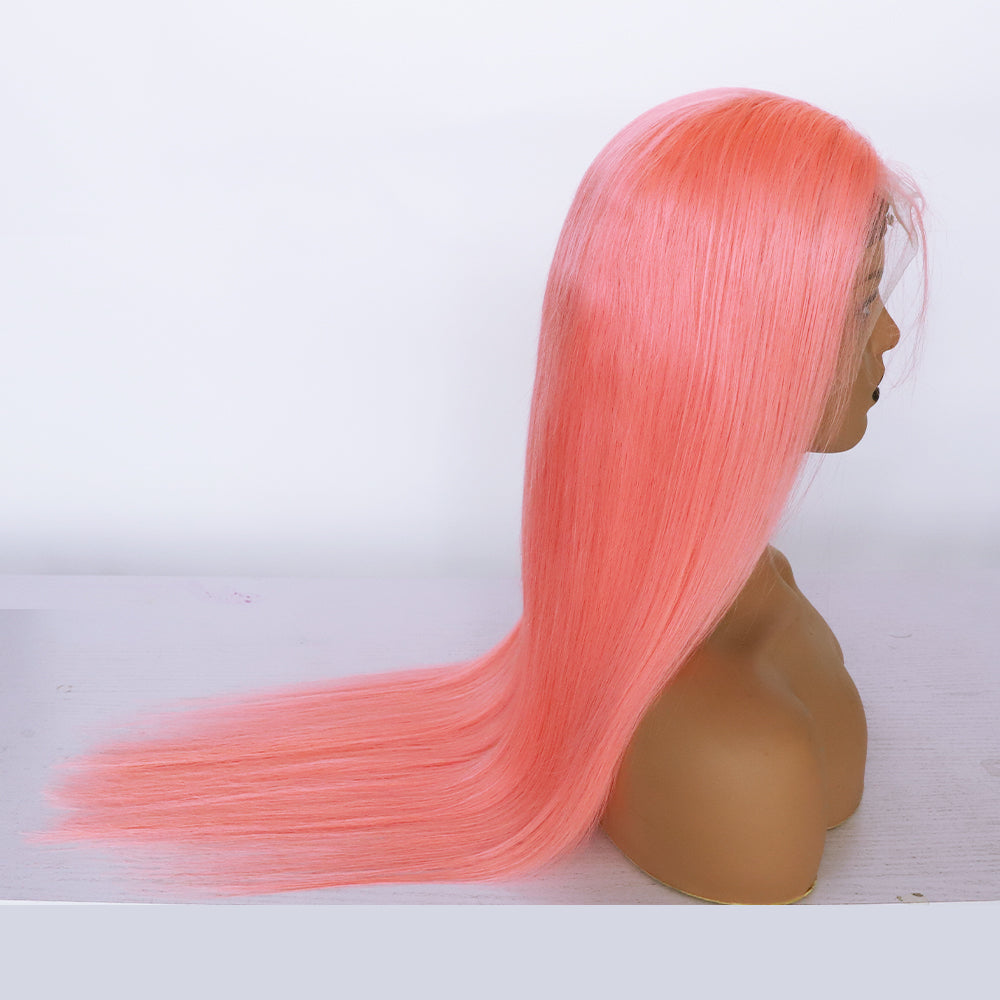 Human Hair 13x4 Front Lace Light Pink Straight Stripe Wig Headband view 5