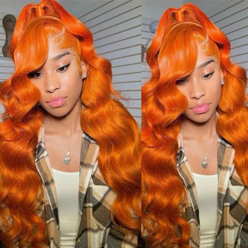 Long Curly Hair Fluffy Curly Hair  Orange Big Wave Real Hair Headband For Women view 4