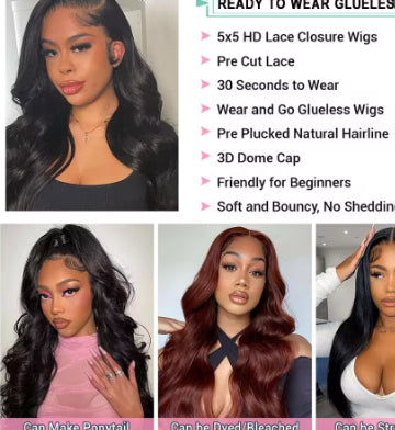 Body Wave Glueless Human Hair WigsGlue-free Hoods view 3