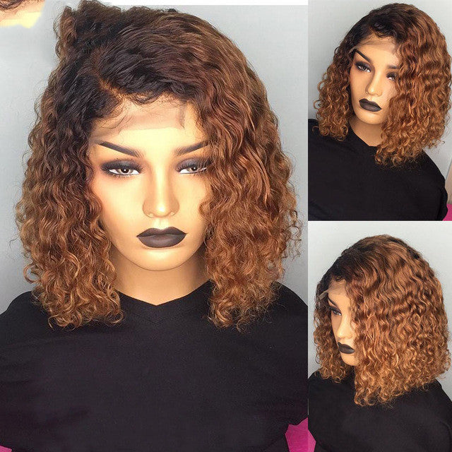 Burgundy  Gradient Color Wig Lace Front Short Bob Wig view 6