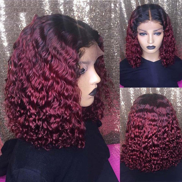 Burgundy  Gradient Color Wig Lace Front Short Bob Wig view 5
