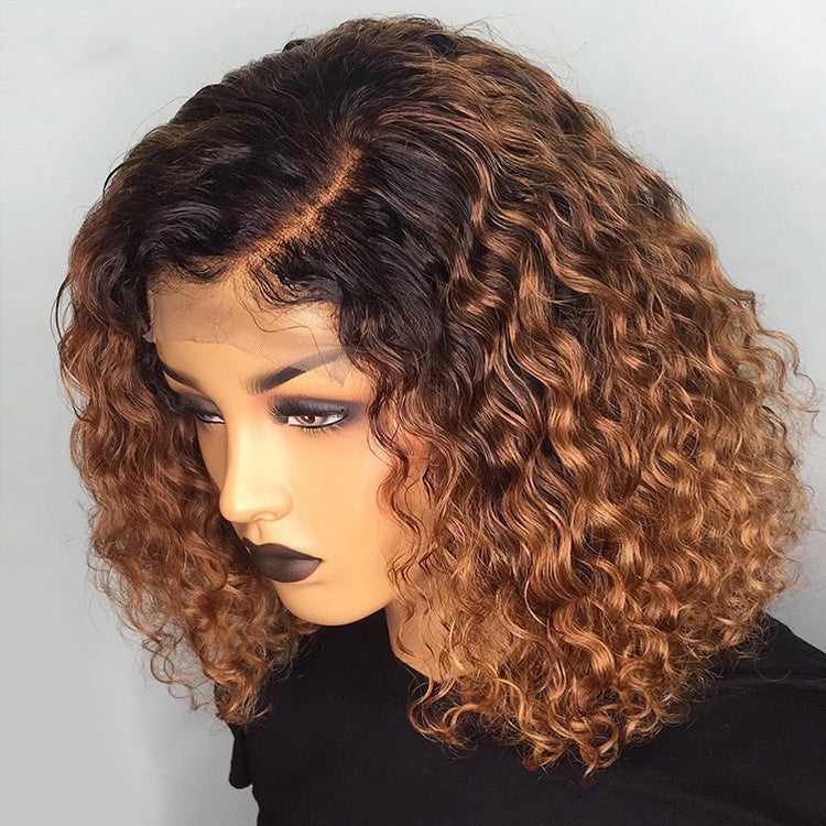 Burgundy  Gradient Color Wig Lace Front Short Bob Wig view 4