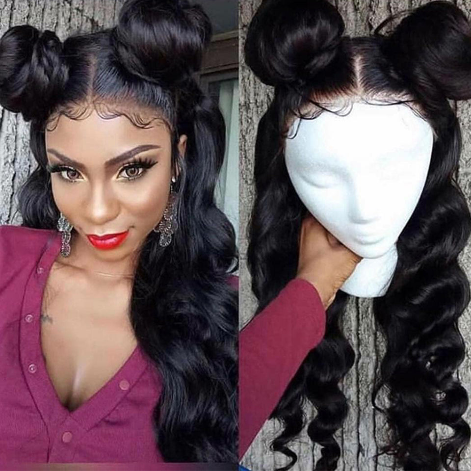 Chemical fiber black long curly hair wig view 3