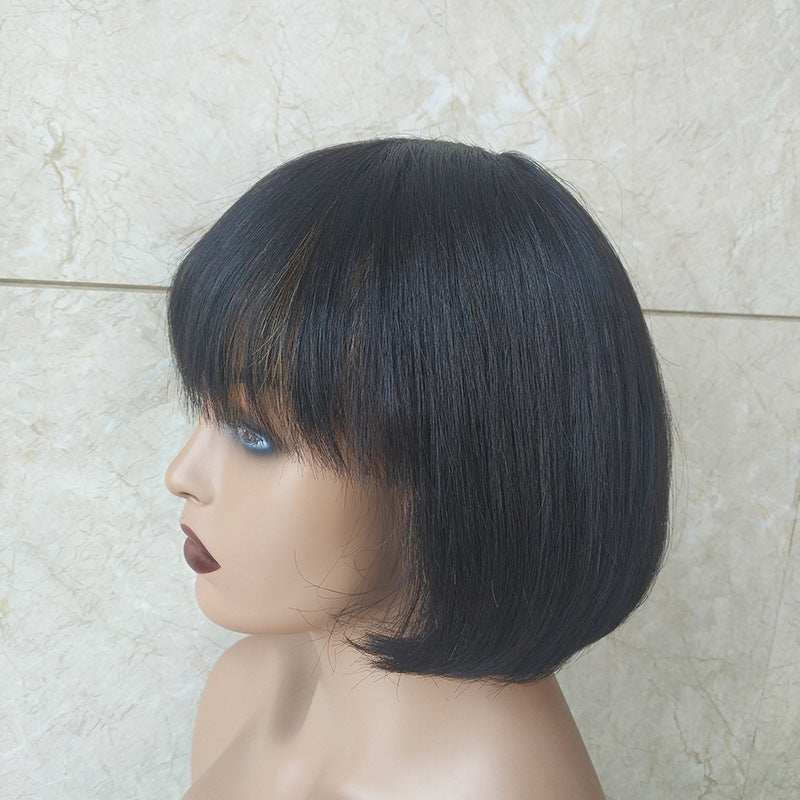 Double Drawn Short Bob Wig Brazilian Human Hair Fringe Wig view 3