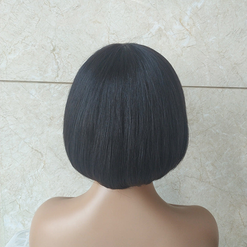 Double Drawn Short Bob Wig Brazilian Human Hair Fringe Wig view 4