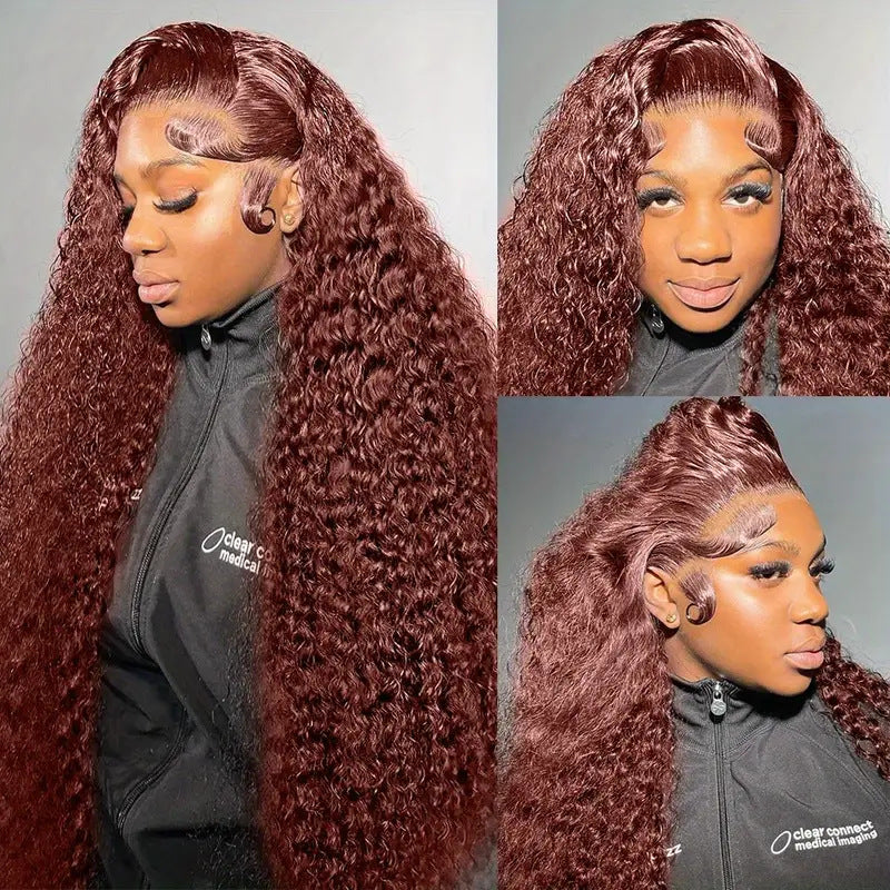 Fashion Front Lace Wine Red Long Curly Wig view 4