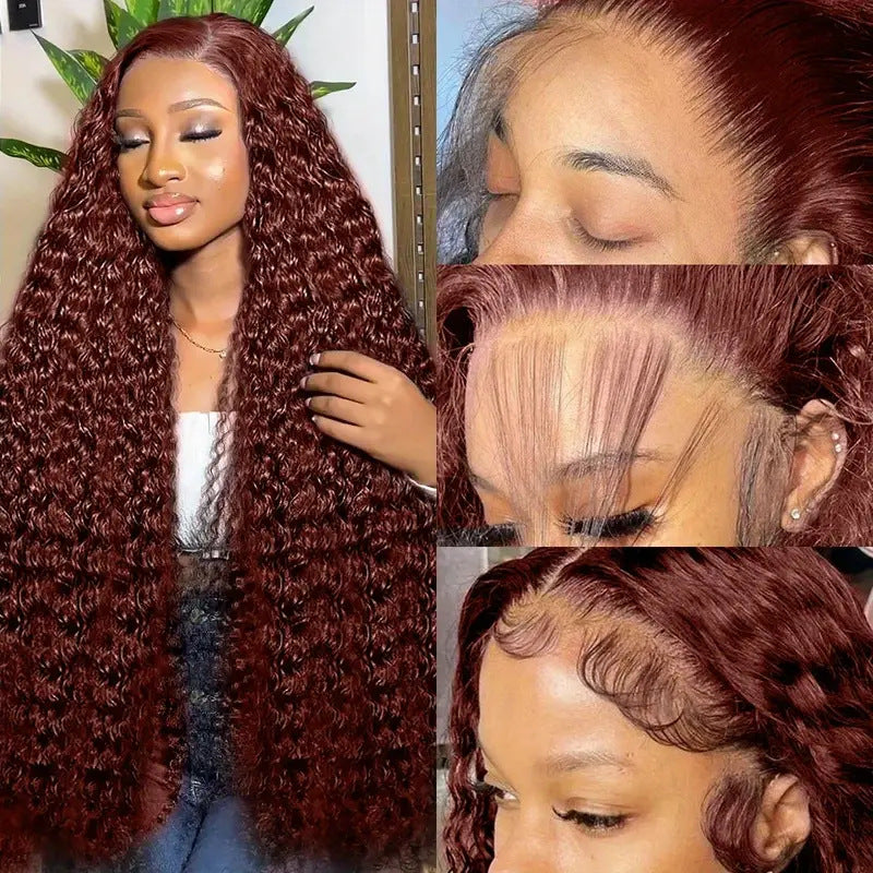 Fashion Front Lace Wine Red Long Curly Wig