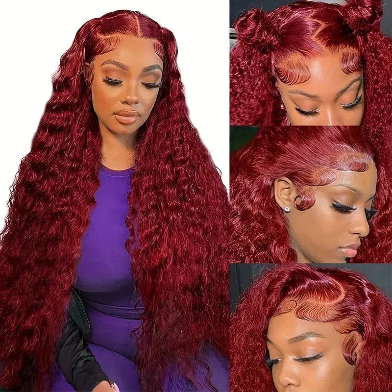 Fashion Wine Red Wig Front Lace Small Roll Wound Tube Afro Synthetic Wigs view 8
