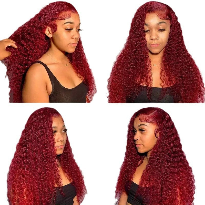 Fashion Wine Red Wig Front Lace Small Roll Wound Tube Afro Synthetic Wigs view 9