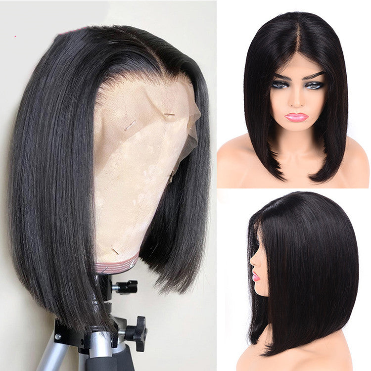Front lace black short straight hair view 5