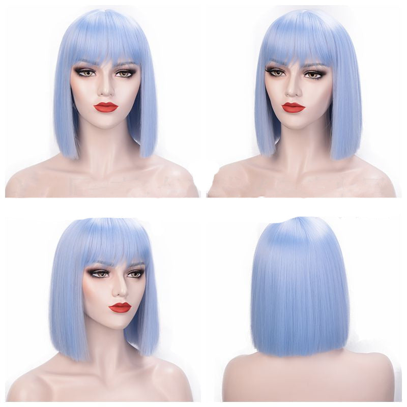 Full Lace Straight Hair Shoulder Length Short Bob Wigs For Women With Bangs - Ombre Gray  12Inches view 5