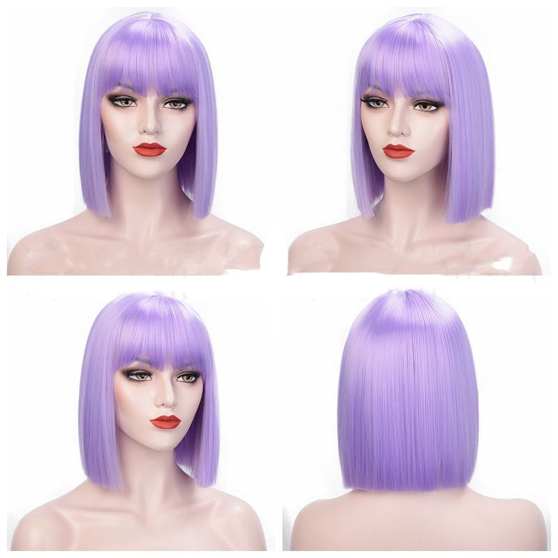Full Lace Straight Hair Shoulder Length Short Bob Wigs For Women With Bangs - Ombre Gray  12Inches view 3