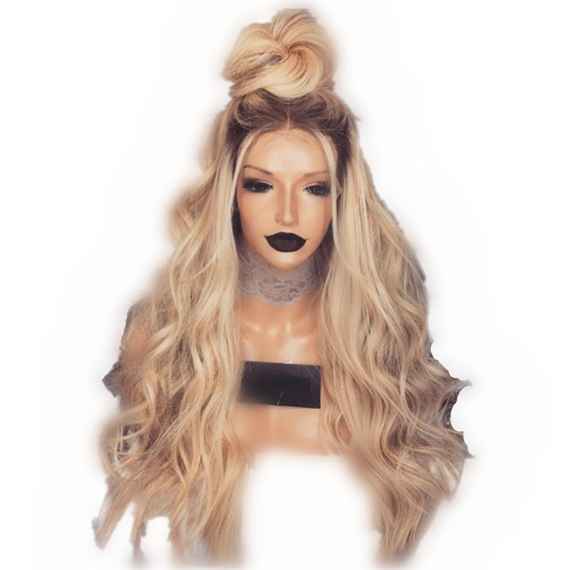 Golden dyed gradient long curly hair view 5