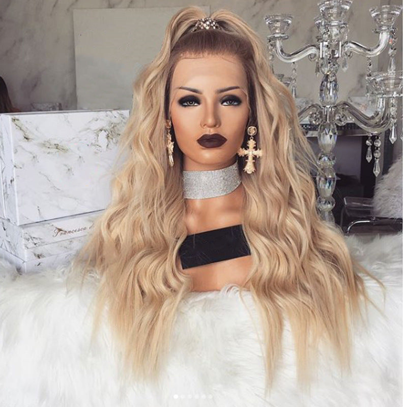 Golden dyed gradient long curly hair view 3