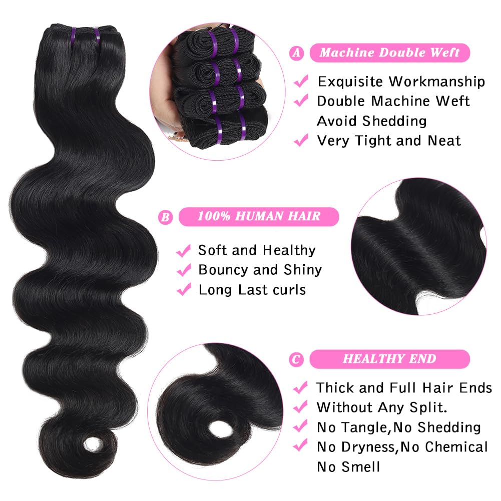 Human Hair Bundle Extensions Body Wave Natural Color view 4