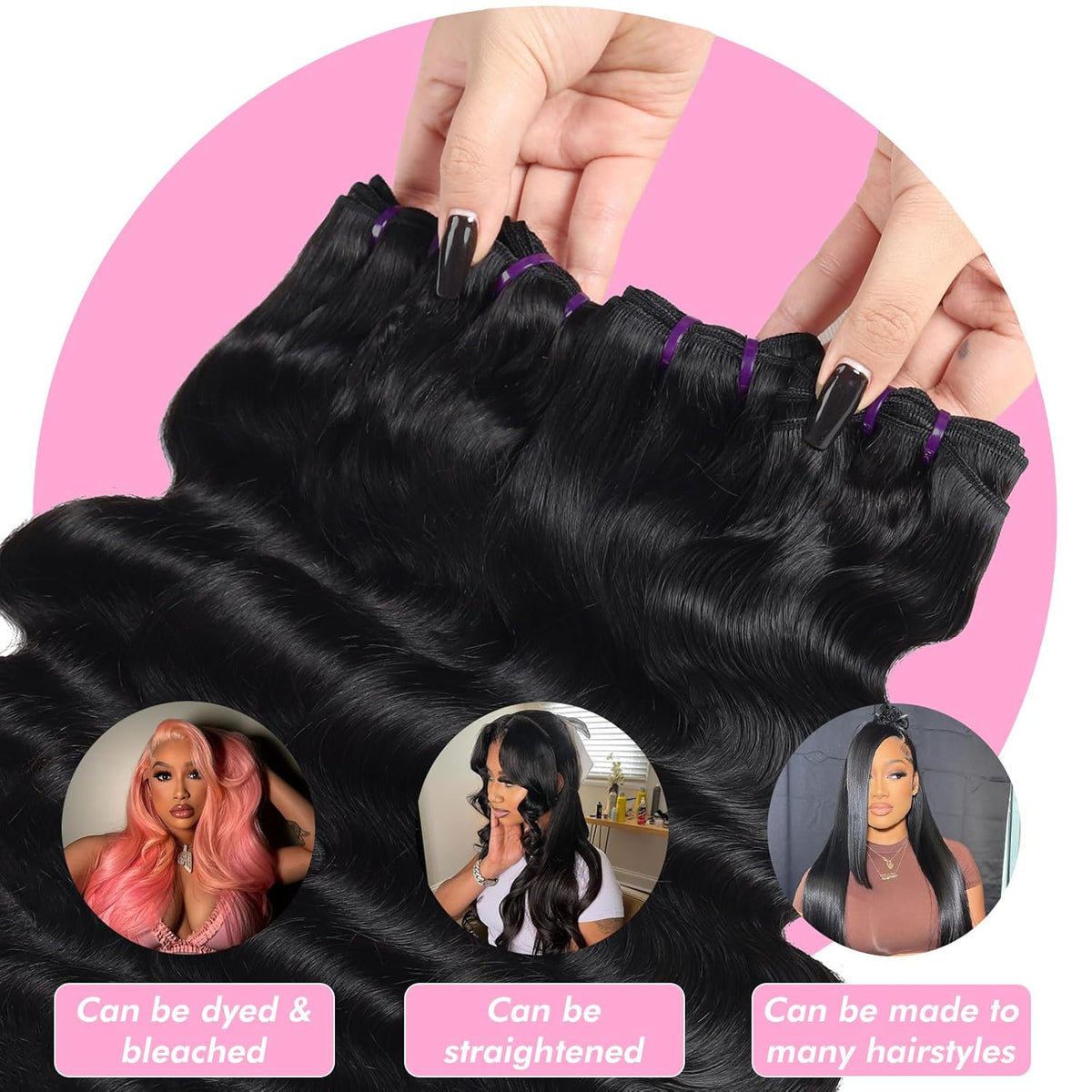 Human Hair Bundle Extensions Body Wave Natural Color view 7