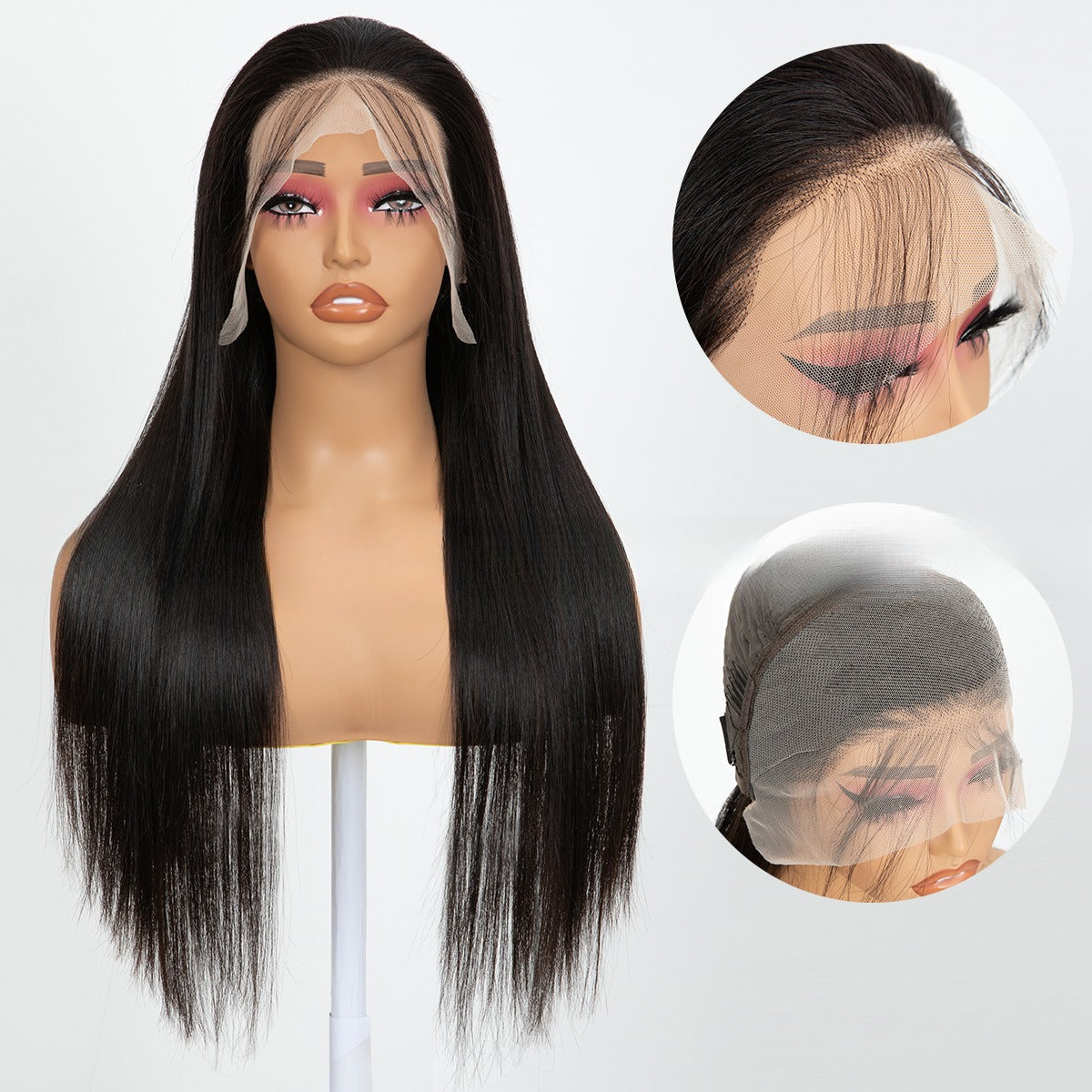 Lace Front Full Head Wigs Double Weft Long Straight Synthetic Hair Extensions view 5