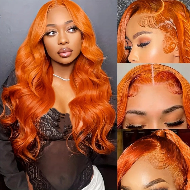 Long Curly Hair Fluffy Curly Hair  Orange Big Wave Real Hair Headband For Women view 4