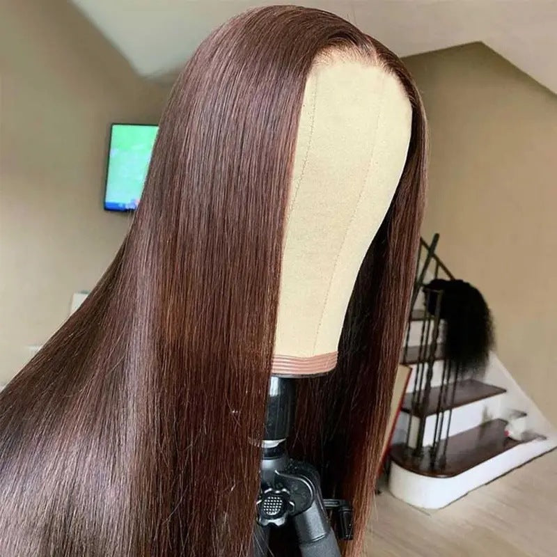 Long Straight Hair Wig Lace Medium Dark Brown Wig view 4