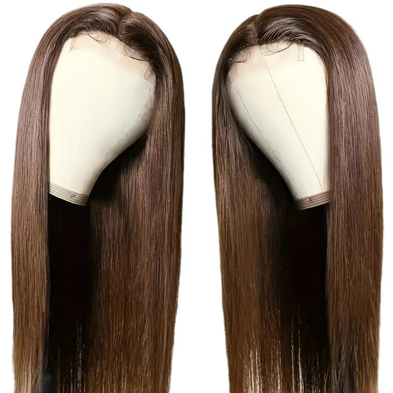 Long Straight Hair Wig Lace Medium Dark Brown Wig view 8