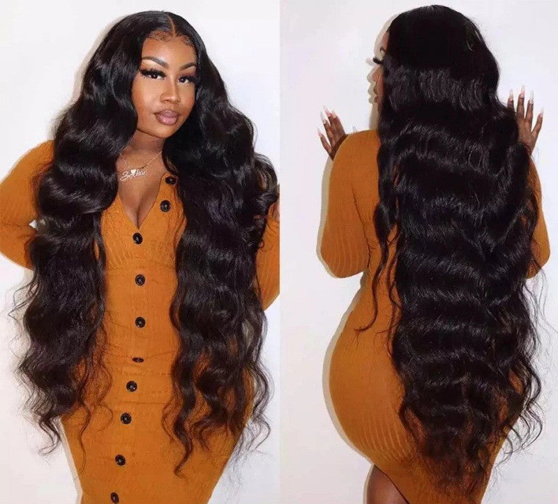 Mid-section Black Big Wavy Long Curly Hair Wig view 4