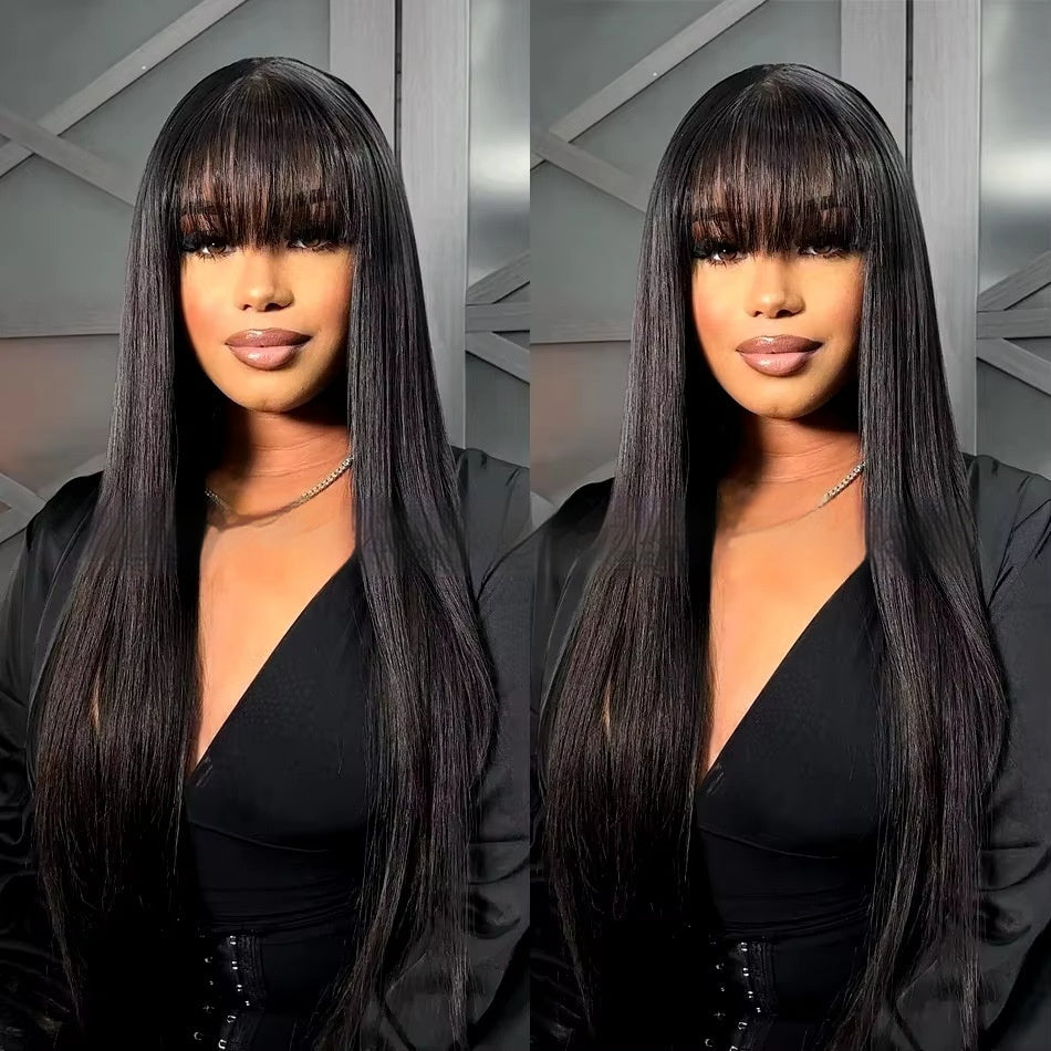 Natural Color Full-mechanism Headgear Straight Fringe Wigs Without Lace view 3