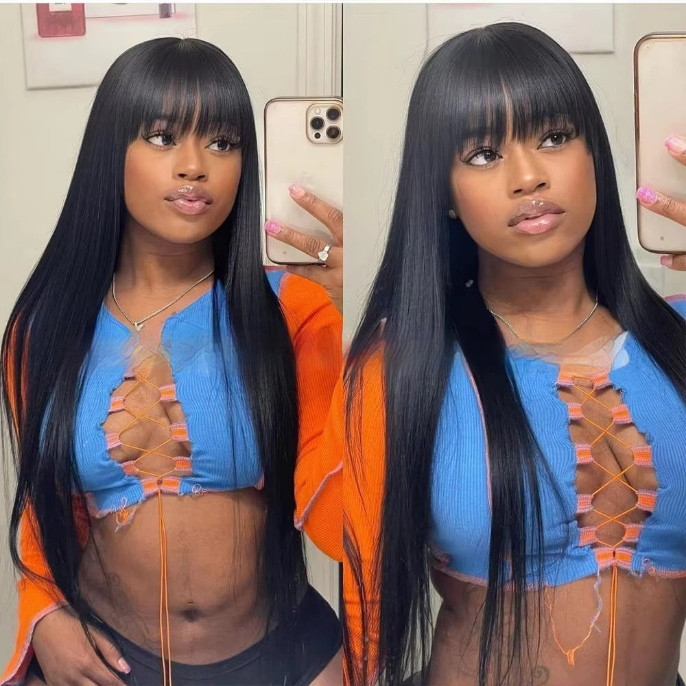 Natural Color Full-mechanism Headgear Straight Fringe Wigs Without Lace view 4