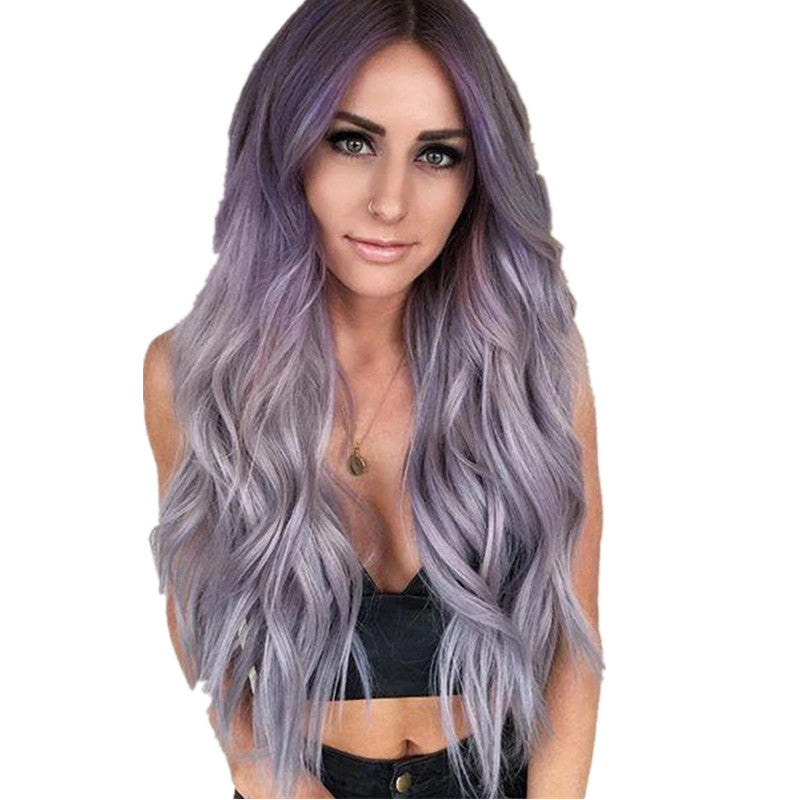 Purple-grey gradient mid-length long curly hair view 5