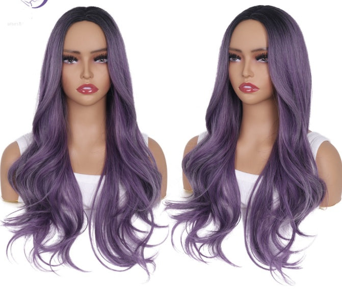 Purple Top Dyed Black Medium Long Curly Hair view 3