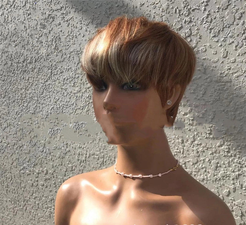 Short Hair Wigs, Brown Highlights, Golden Hair view 4
