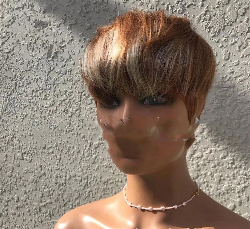 Short Hair Wigs, Brown Highlights, Golden Hair view 3