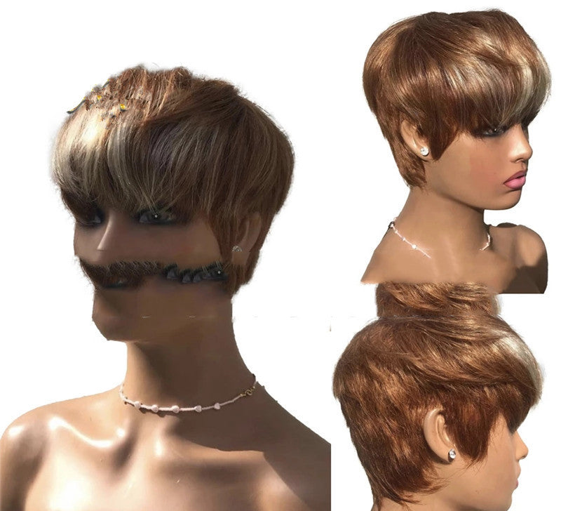 Short Hair Wigs, Brown Highlights, Golden Hair view 5