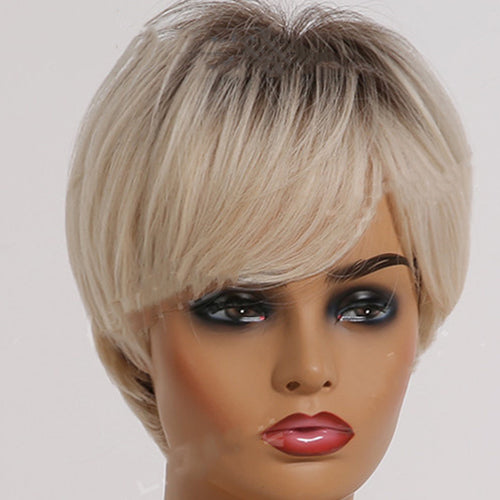 Short Straight Ombre Blonde Synthetic Hair Wigs With Bangs view 3