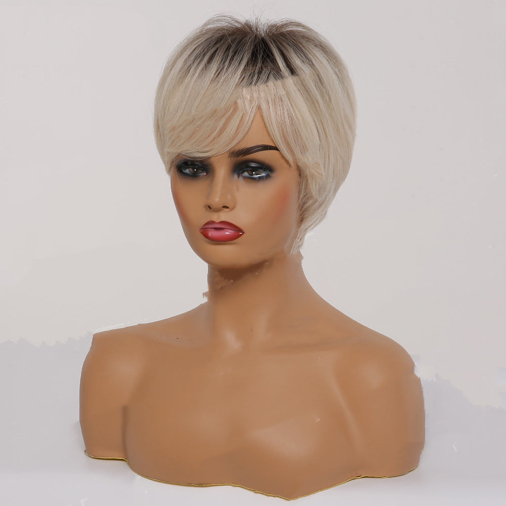 Short Straight Ombre Blonde Synthetic Hair Wigs With Bangs view 4