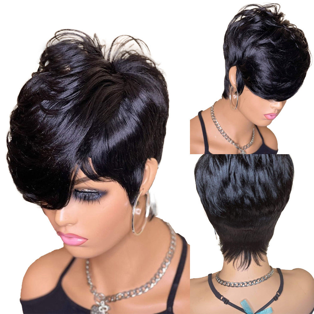 Short Wavy Pixie Cut Full Machine Made Human Hair Wigs view 4