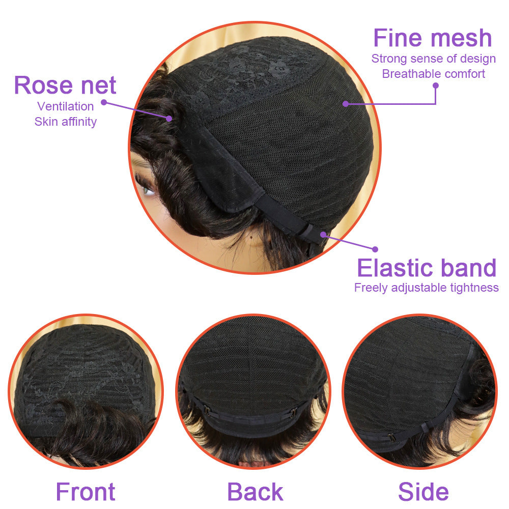 Short Wavy Pixie Cut Full Machine Made Human Hair Wigs view 3