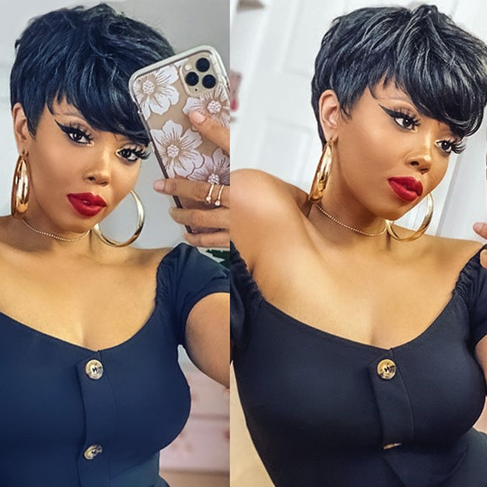 Short Wavy Pixie Cut Full Machine Made Human Hair Wigs view 8