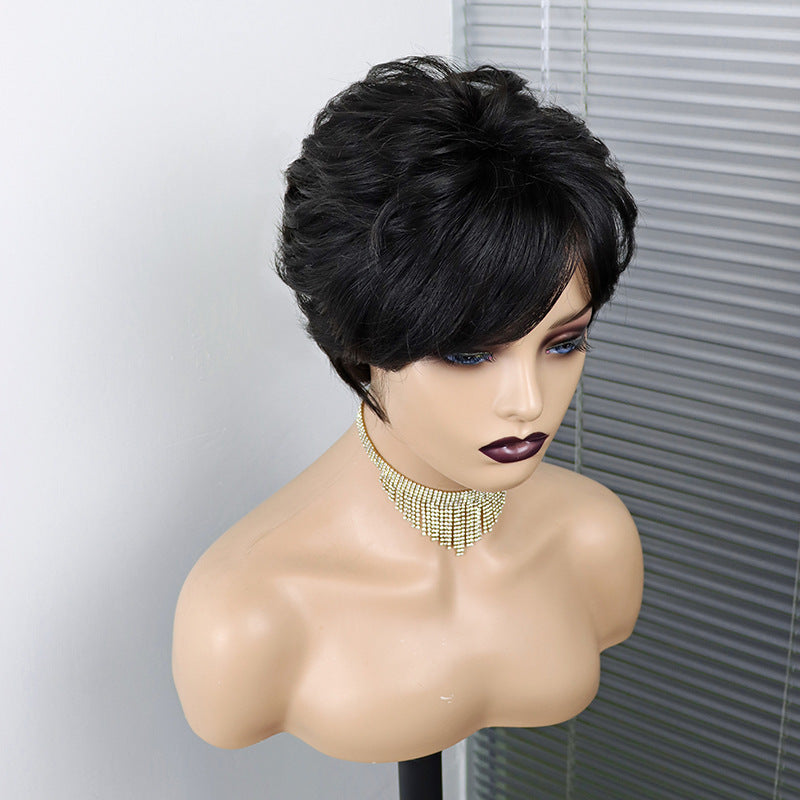 Short Wavy Pixie Cut Full Machine Made Human Hair Wigs view 6