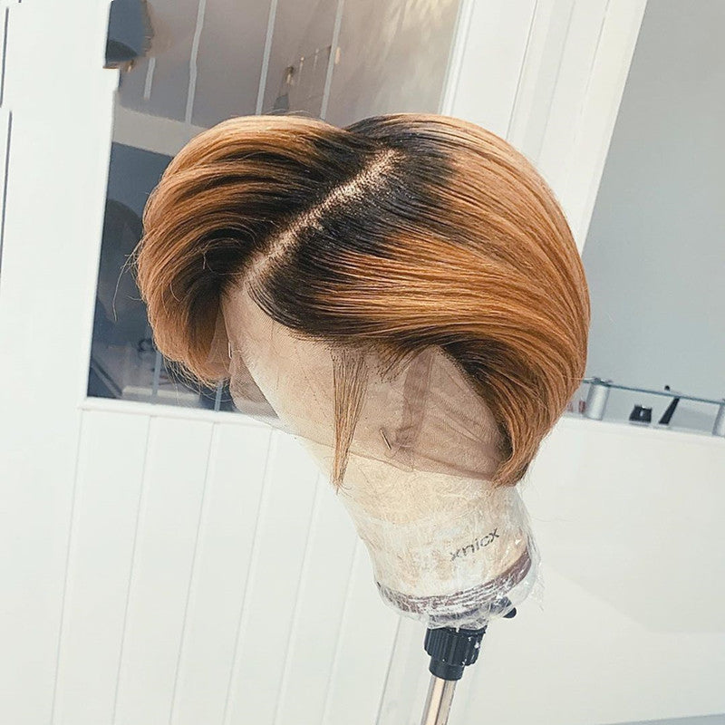 Side-mixed blonde short straight hair view 4