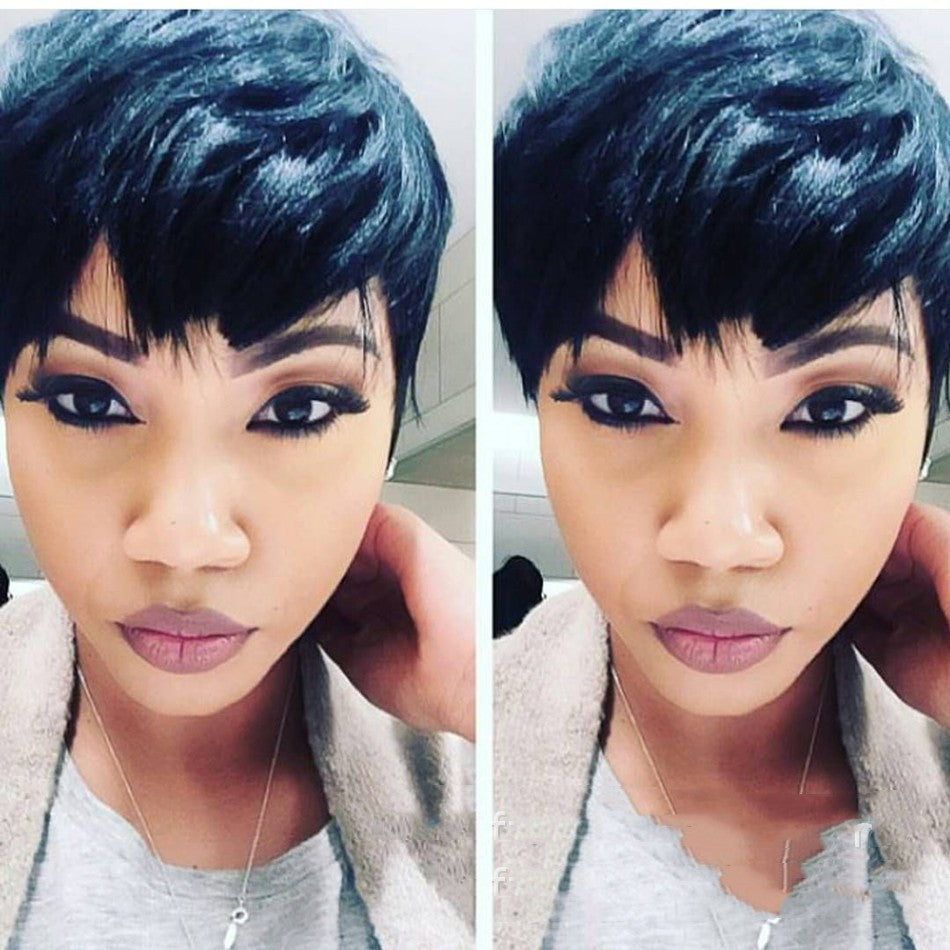 Wig Female Headgear Foreign Trade Black Short Straight Hair Pixie Cut Short Black Wigs view 7