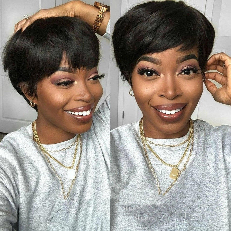 Wig Female Headgear Foreign Trade Black Short Straight Hair Pixie Cut Short Black Wigs view 10
