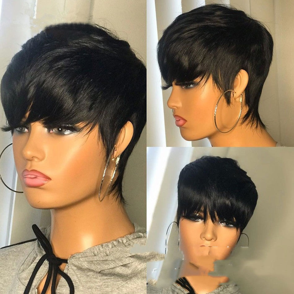 Wig Female Headgear Foreign Trade Black Short Straight Hair Pixie Cut Short Black Wigs view 9