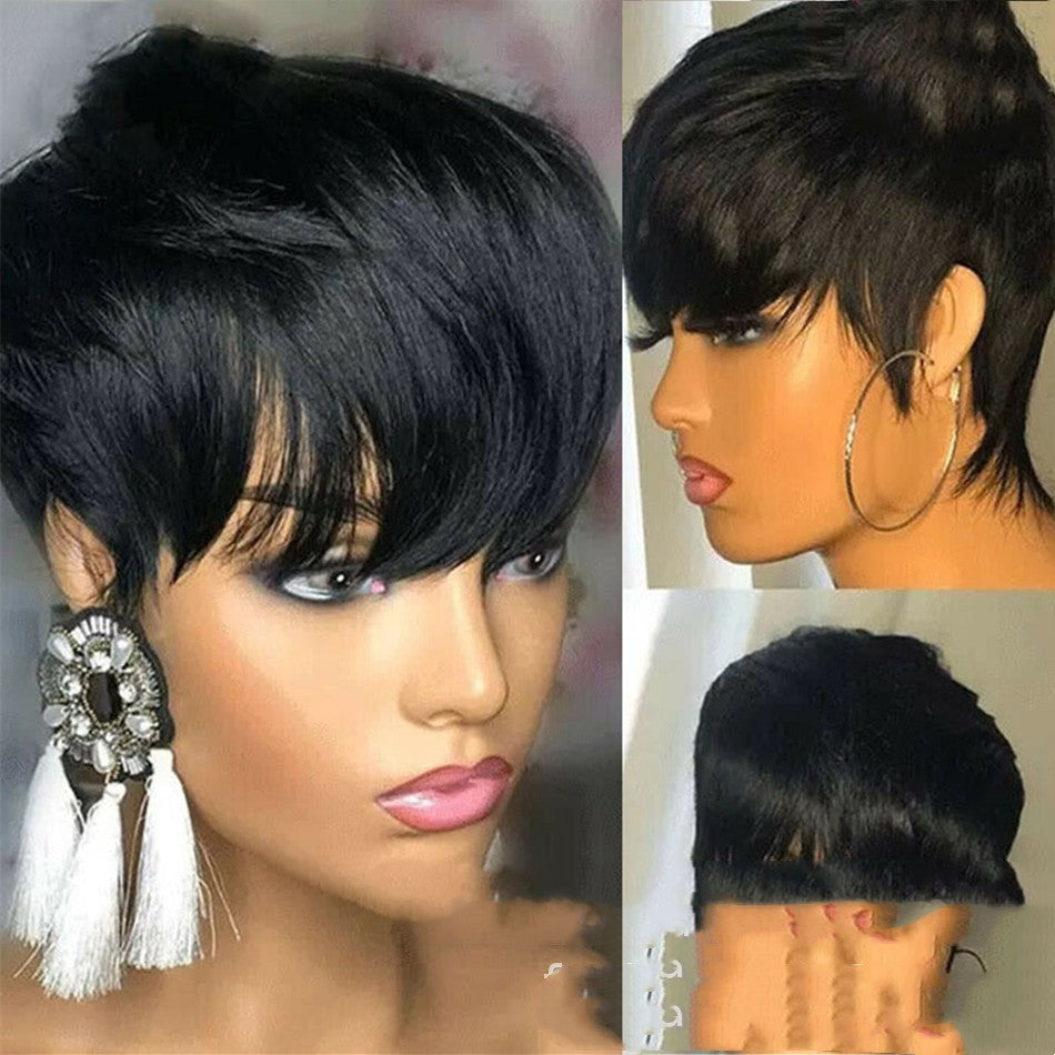 Wig Female Headgear Foreign Trade Black Short Straight Hair Pixie Cut Short Black Wigs view 4
